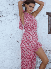 Incline Shoulder Floral Midi Dress - Stylbelle