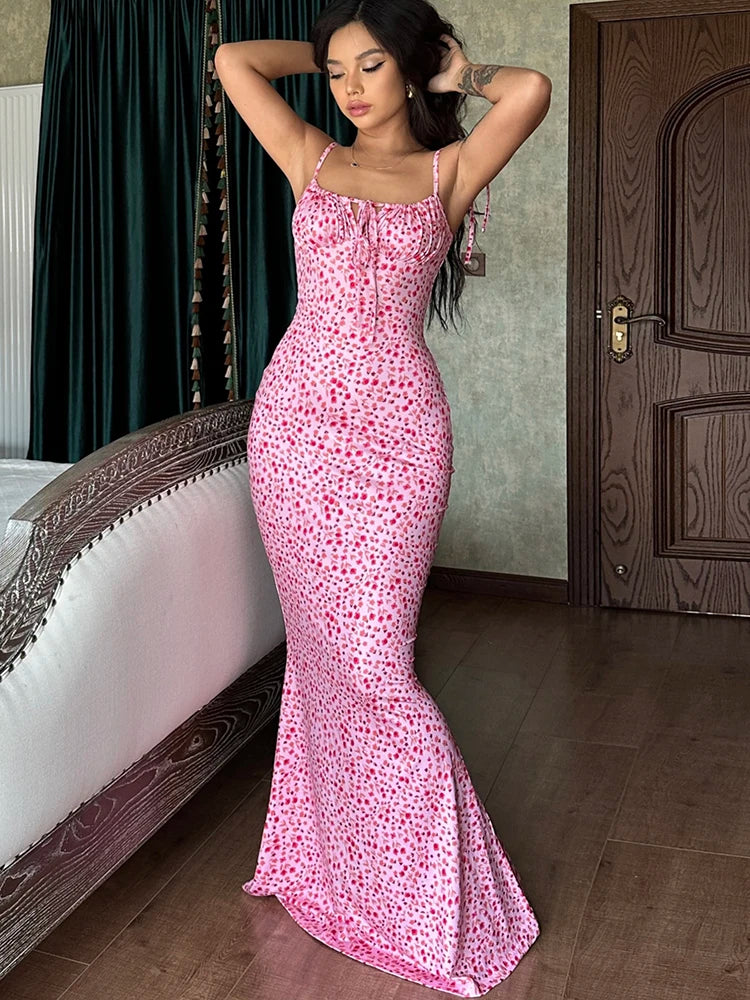 Floral Backless Maxi Dress – Elegant Ruffle Bodycon