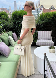 Off-Shoulder Ruched Mesh Maxi Dress