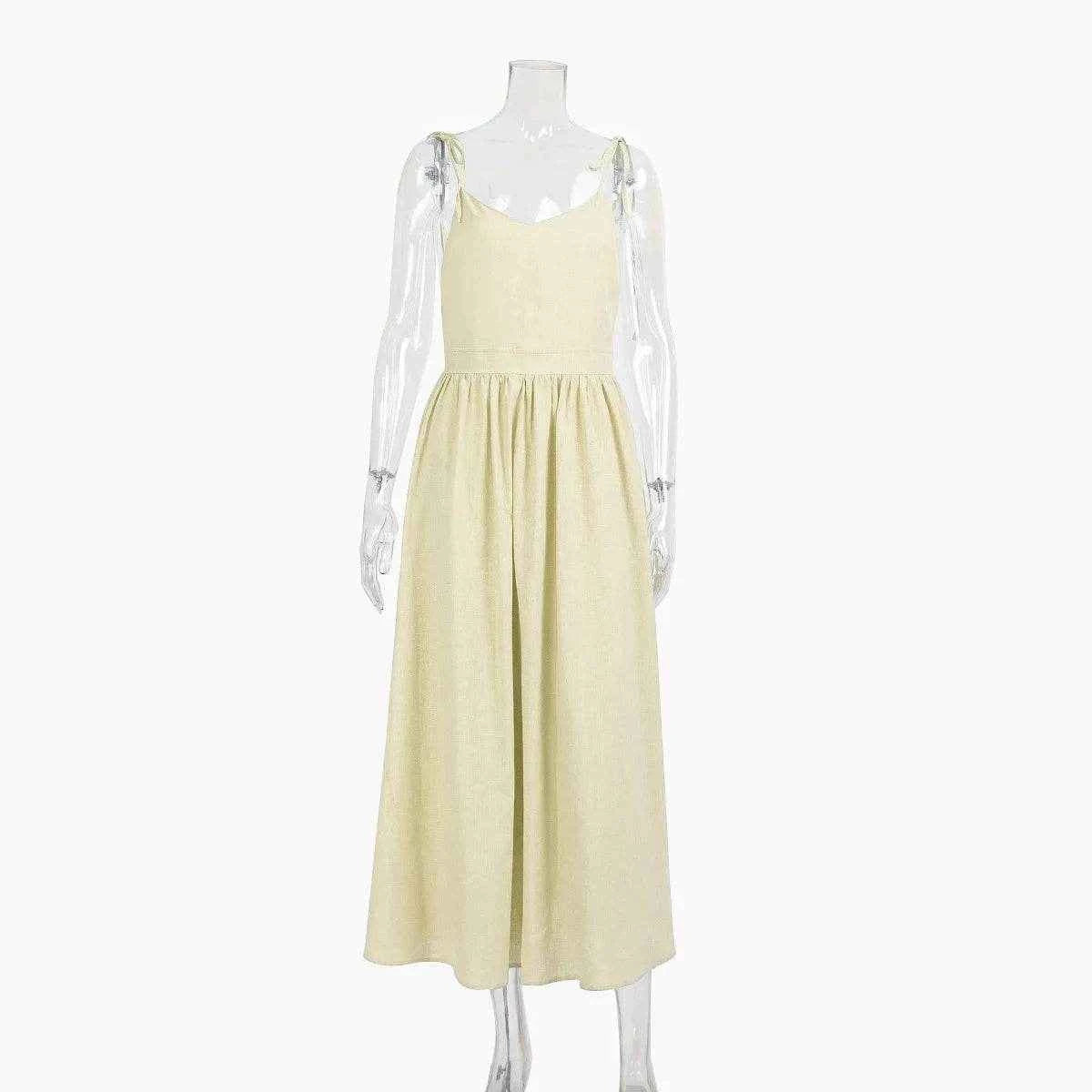 Vintage Cotton V-Neck A-Line Beach Dress - Stylbelle