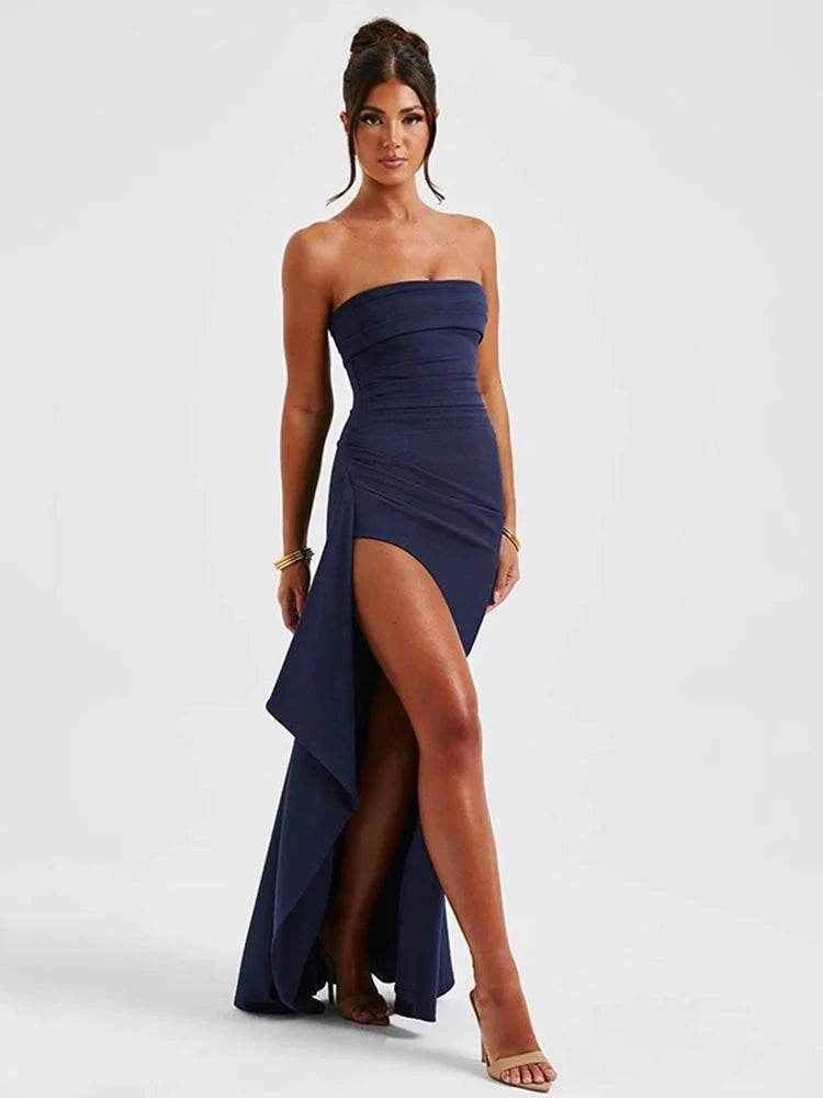 Strapless Backless High Slit Maxi Dress - Stylbelle