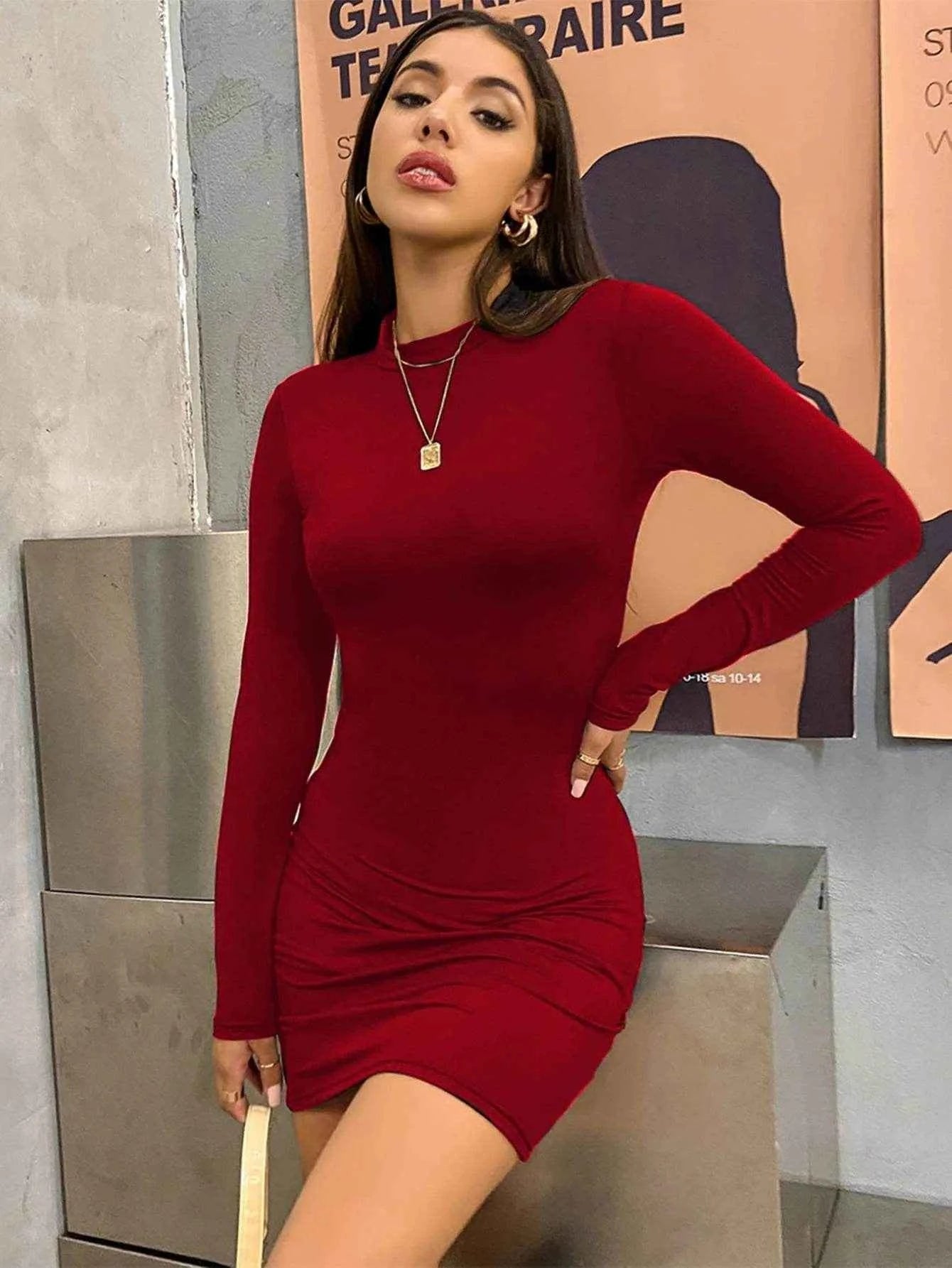 Long Sleeve Turtleneck Mini – Pleated Club Dress - Stylbelle