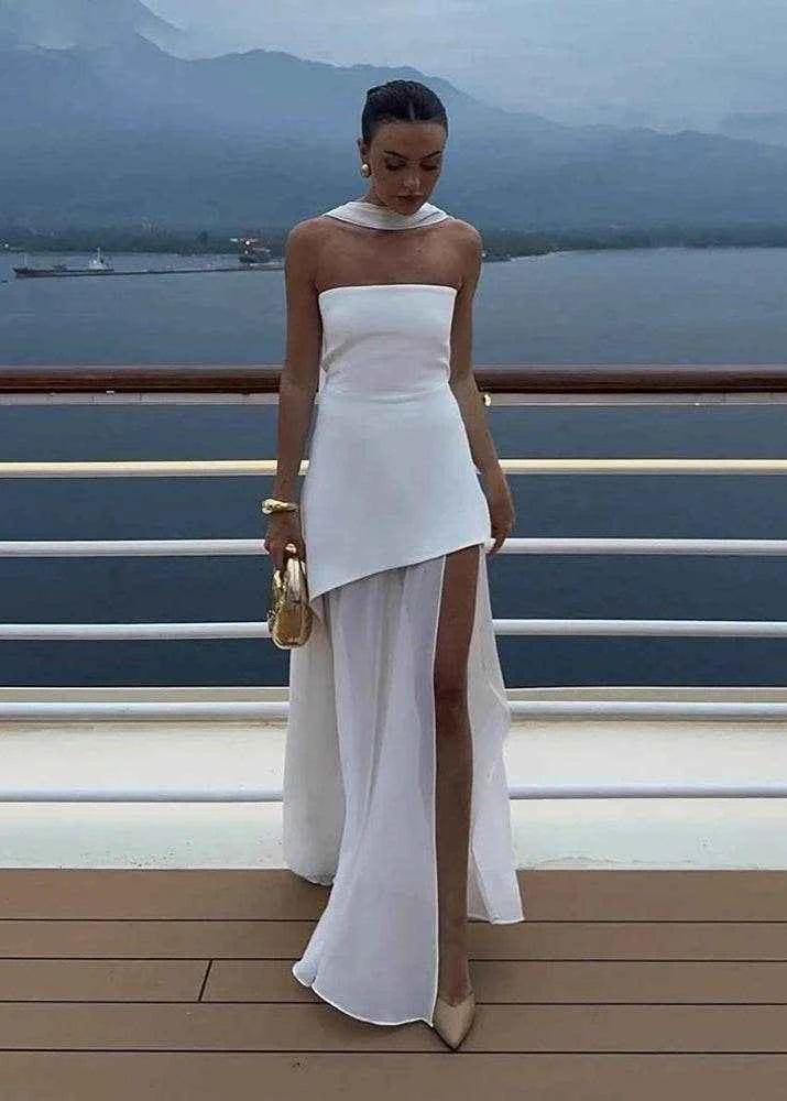 Strapless Mesh Ribbon Maxi Dress - Stylbelle