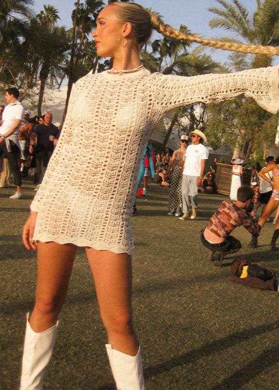 Vintage Crochet Hollow Out Mini Dress - Stylbelle