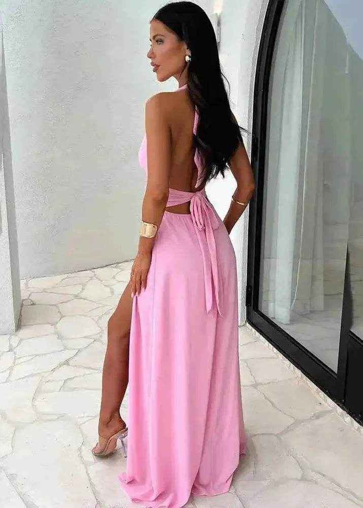 Halter Backless Maxi Dress – High Slit Sleeveless Summer Clubwear - Stylbelle