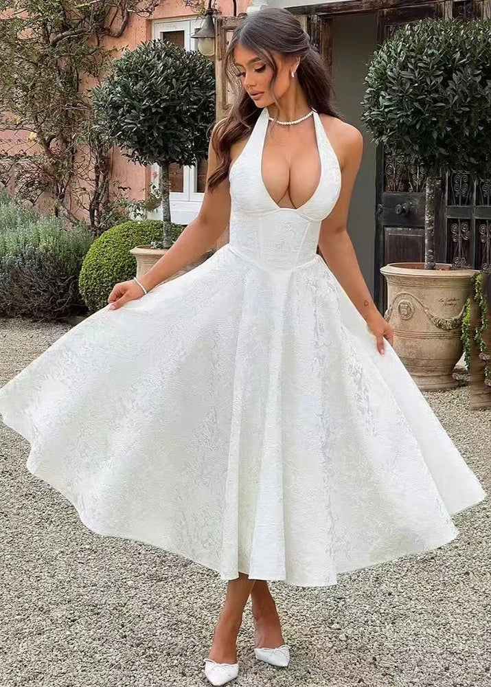Retro Jacquard Strapless Puffy Dress
