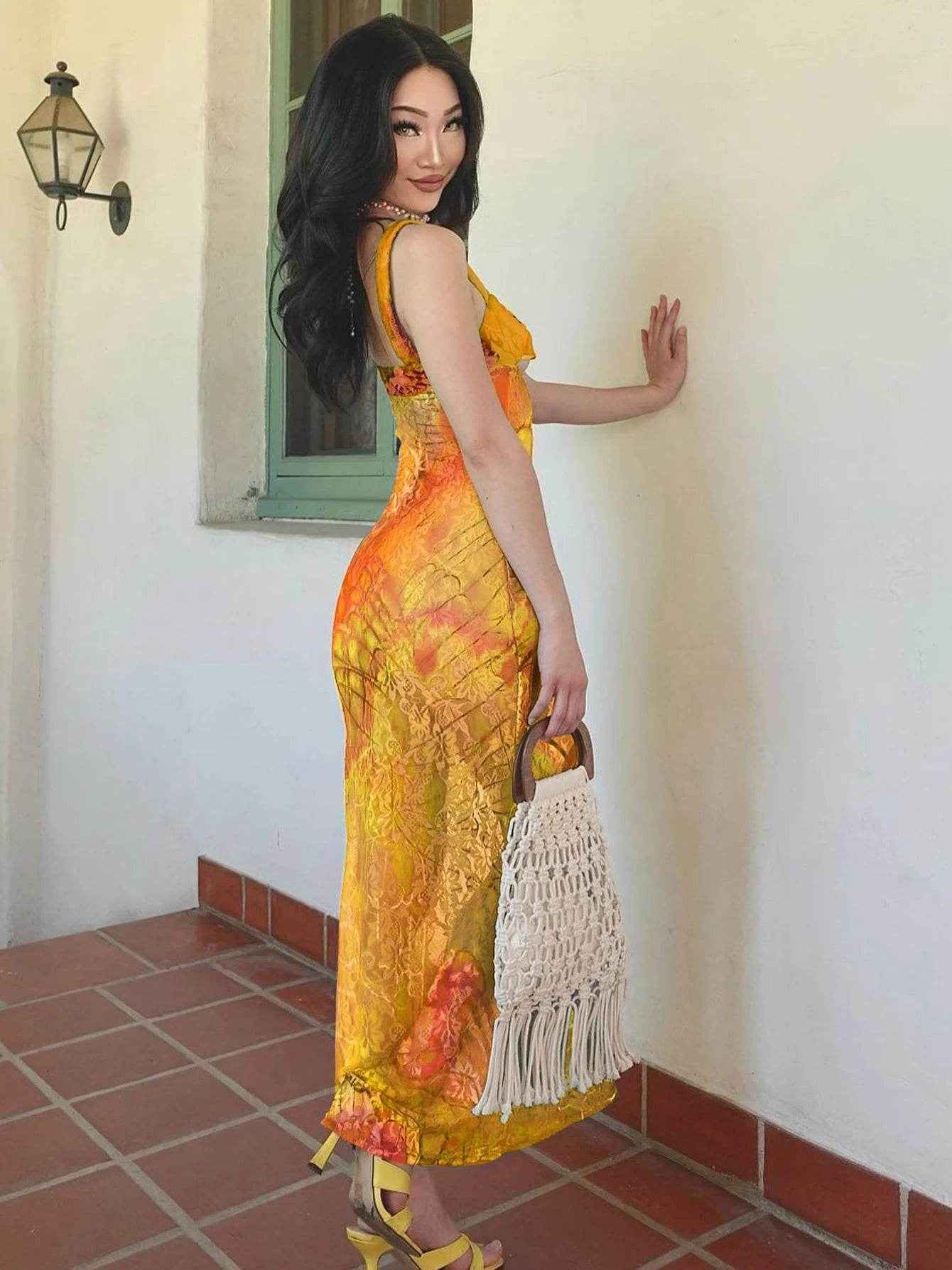 Lace Print Cut-Out Maxi Dress - Stylbelle