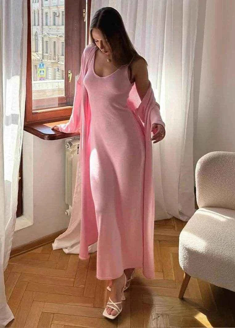 Rosé Knit Maxi Set - Stylbelle