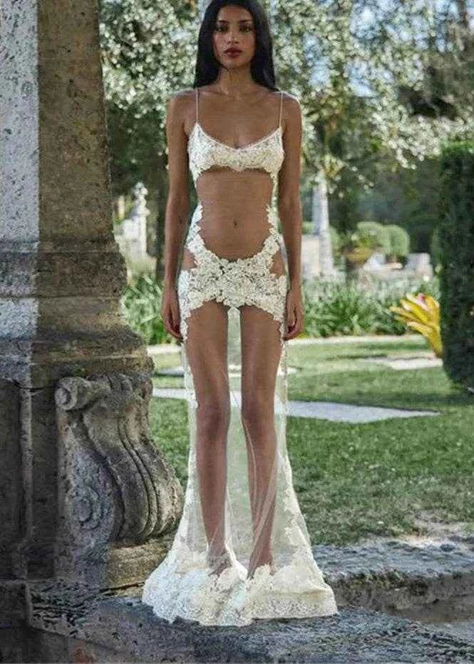 Sheer Lace Embroidered Mini Dress - Stylbelle