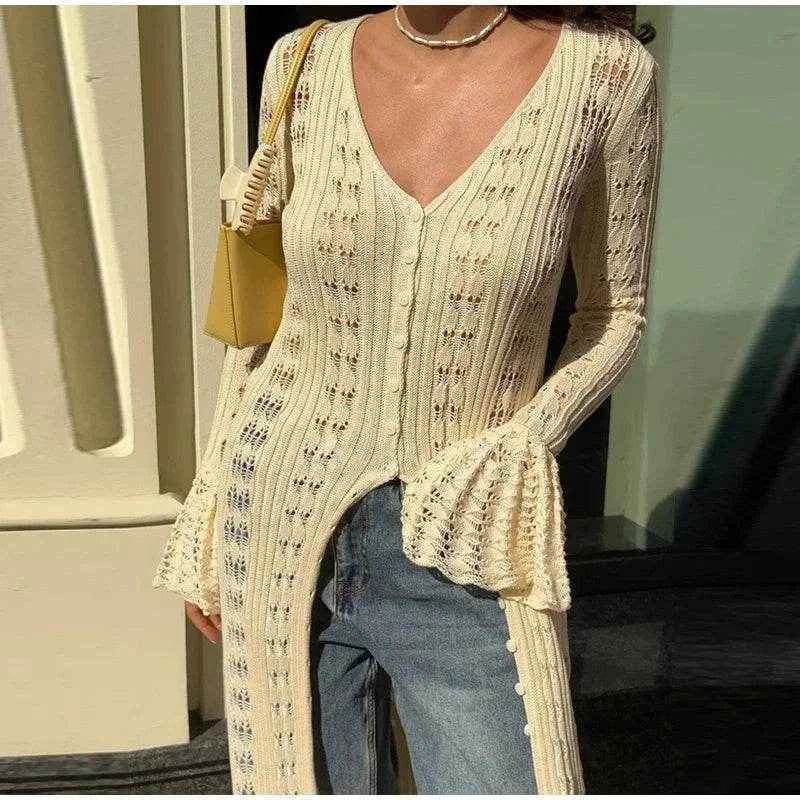 Elegant Knitted Hollow Out Long Dress - Stylbelle