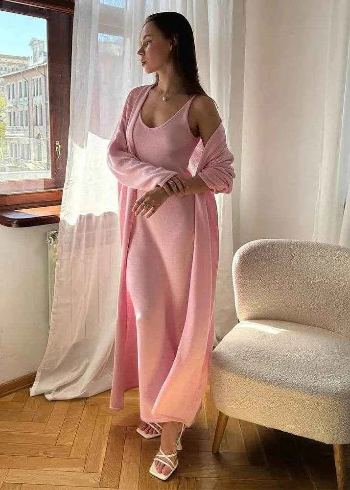 Rosé Knit Maxi Set - Stylbelle