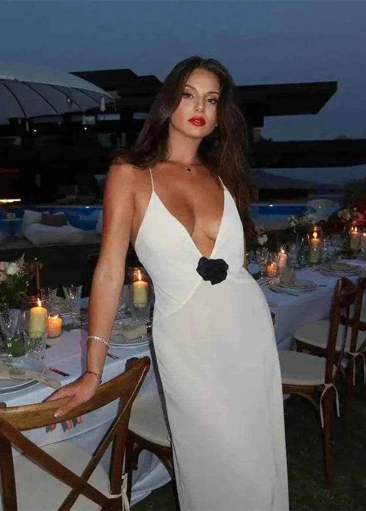 Flower Sheer Maxi Dress – Backless Club Elegance - Stylbelle