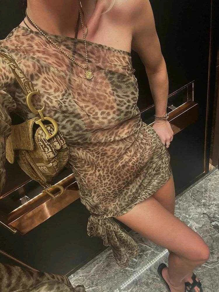 Leopard One-Shoulder Maxi Backless Vacation - Stylbelle