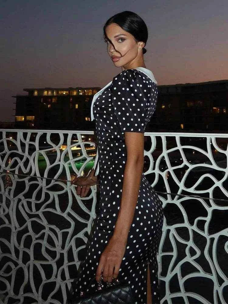 Polka Dot Sheath Dress with Collar - Stylbelle