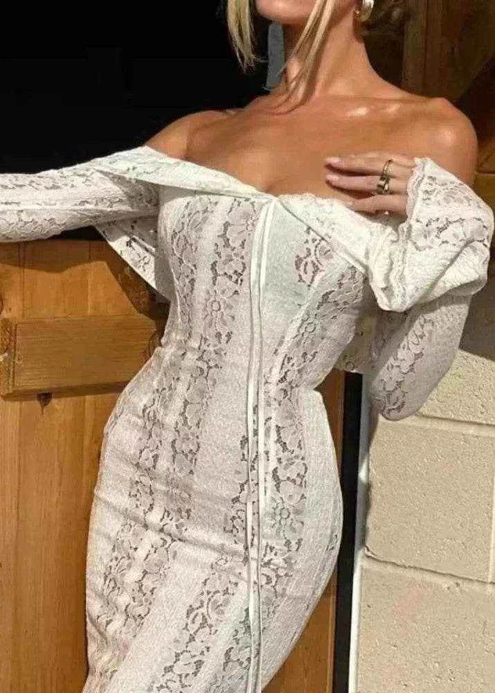 Elegant Flare Sleeve Lace Maxi Dress - Stylbelle
