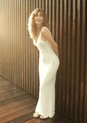 Knit V-Neck Backless Maxi Dress