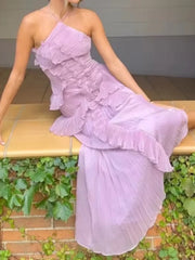 Pleated Halter Maxi Dress