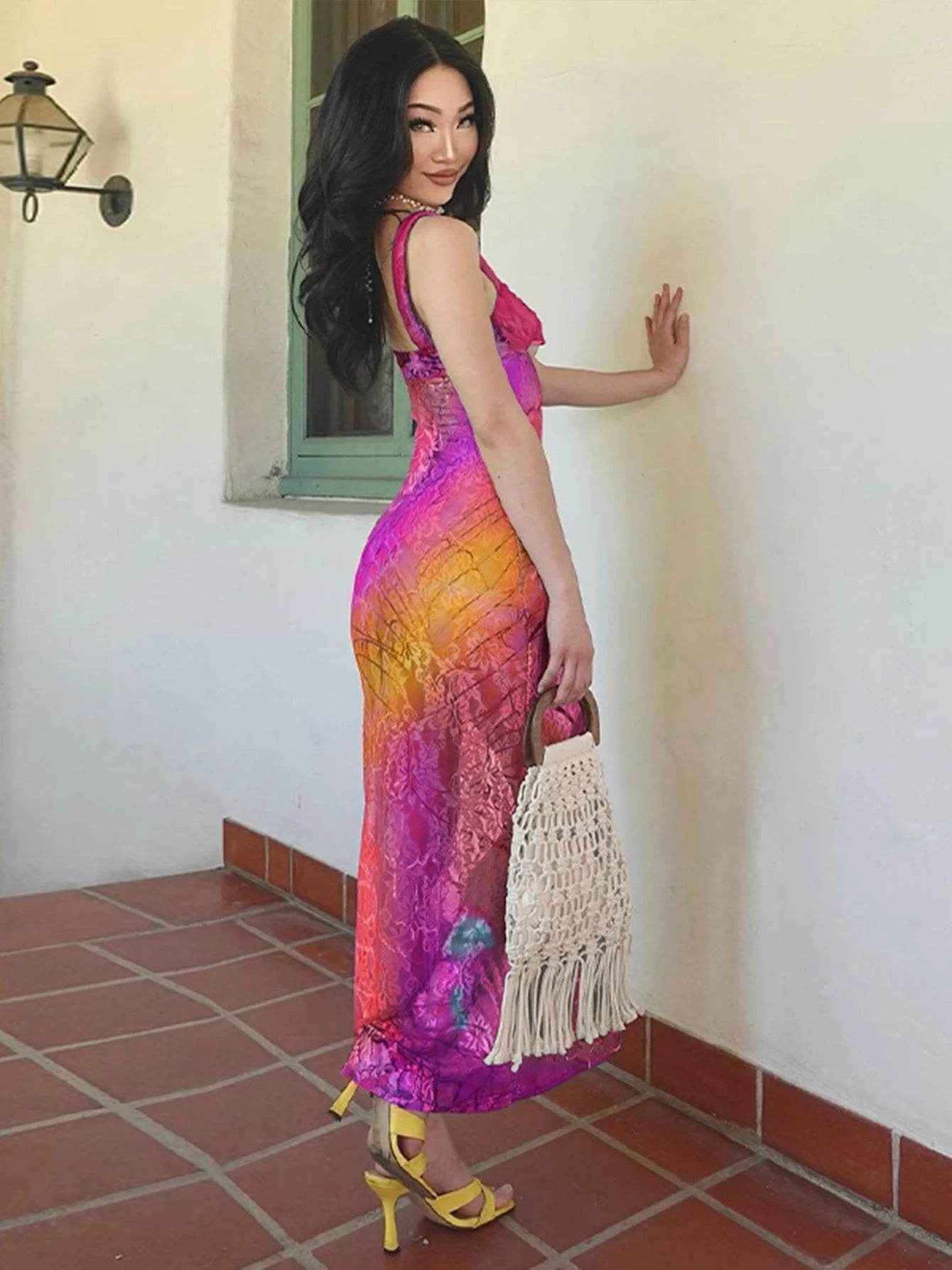 Lace Print Cut-Out Maxi Dress - Stylbelle