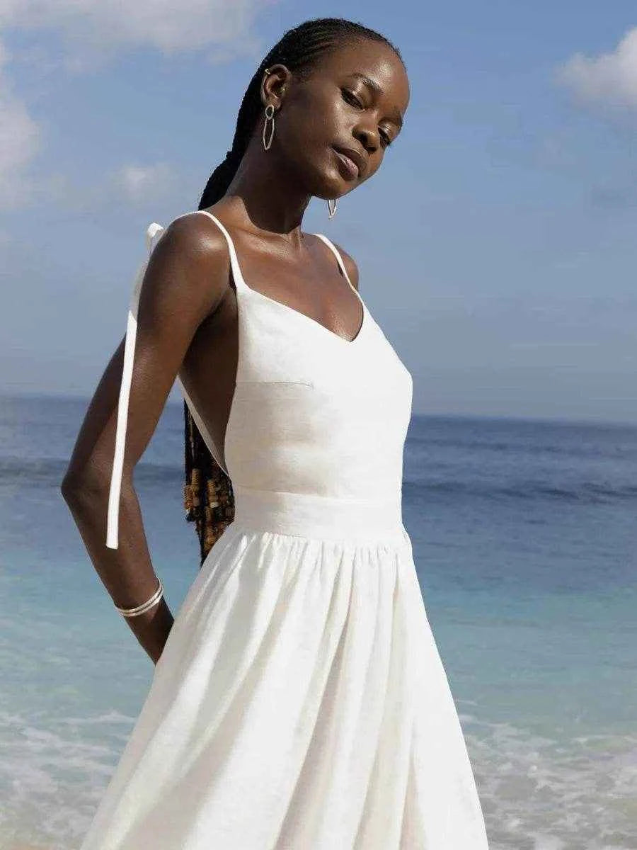 Vintage Cotton V-Neck A-Line Beach Dress - Stylbelle