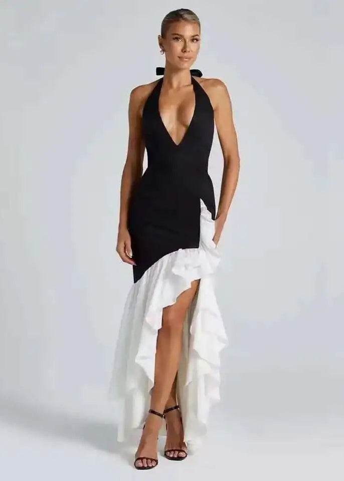Deep V Ruffle Maxi Dress - Stylbelle