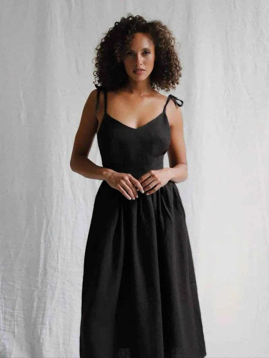 Vintage Cotton V-Neck A-Line Beach Dress - Stylbelle