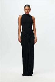 Ruched High Collar Maxi Dress