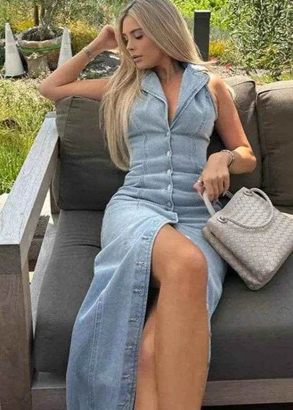 Denim Skinny Maxi Dress - Stylbelle