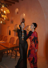 Sheer Lace-Up Maxi Dress