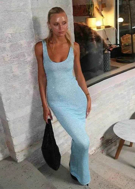 Sequin Off-Shoulder Maxi Dress - Stylbelle