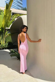 Knit V-Neck Backless Maxi Dress
