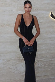 Knit V-Neck Backless Maxi Dress