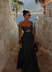 Strapless Hollow Maxi Dress