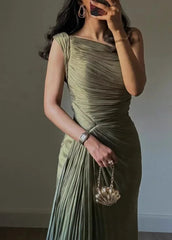 Corset Pleated Evening Dress with Ribbons