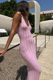 Knit V-Neck Backless Maxi Dress