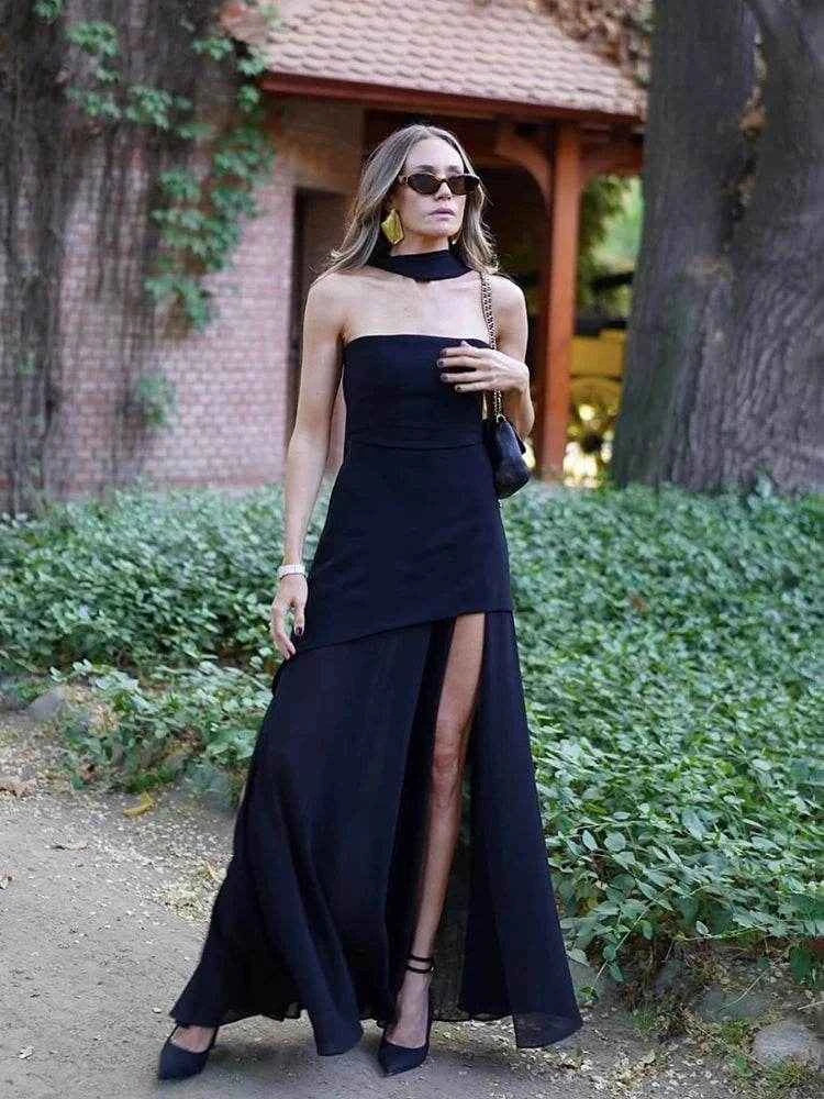 Strapless Mesh Ribbon Maxi Dress - Stylbelle