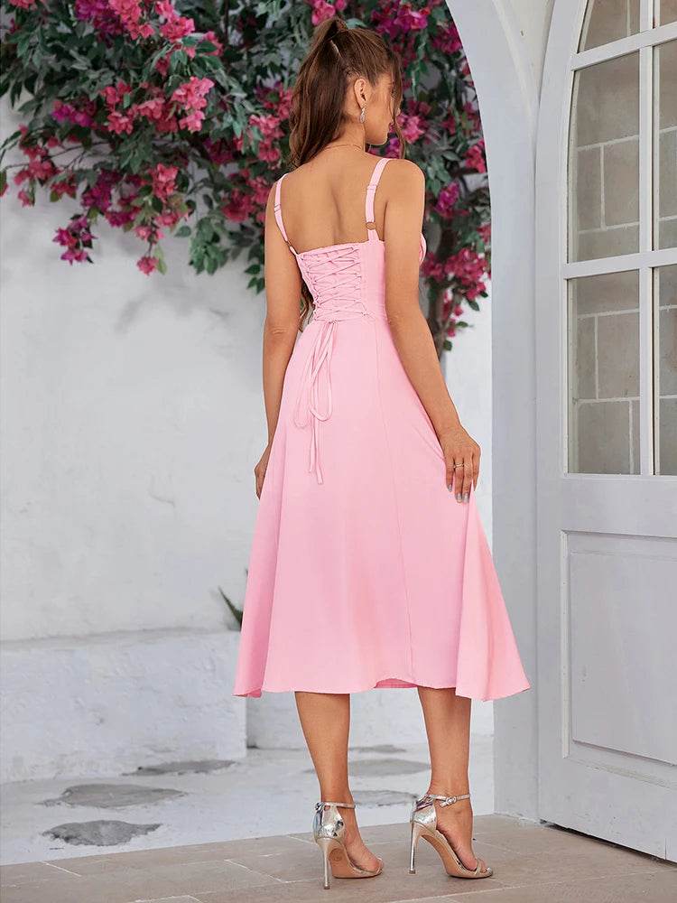 Sweet Solid Sleeveless Bandage Dress - Stylbelle