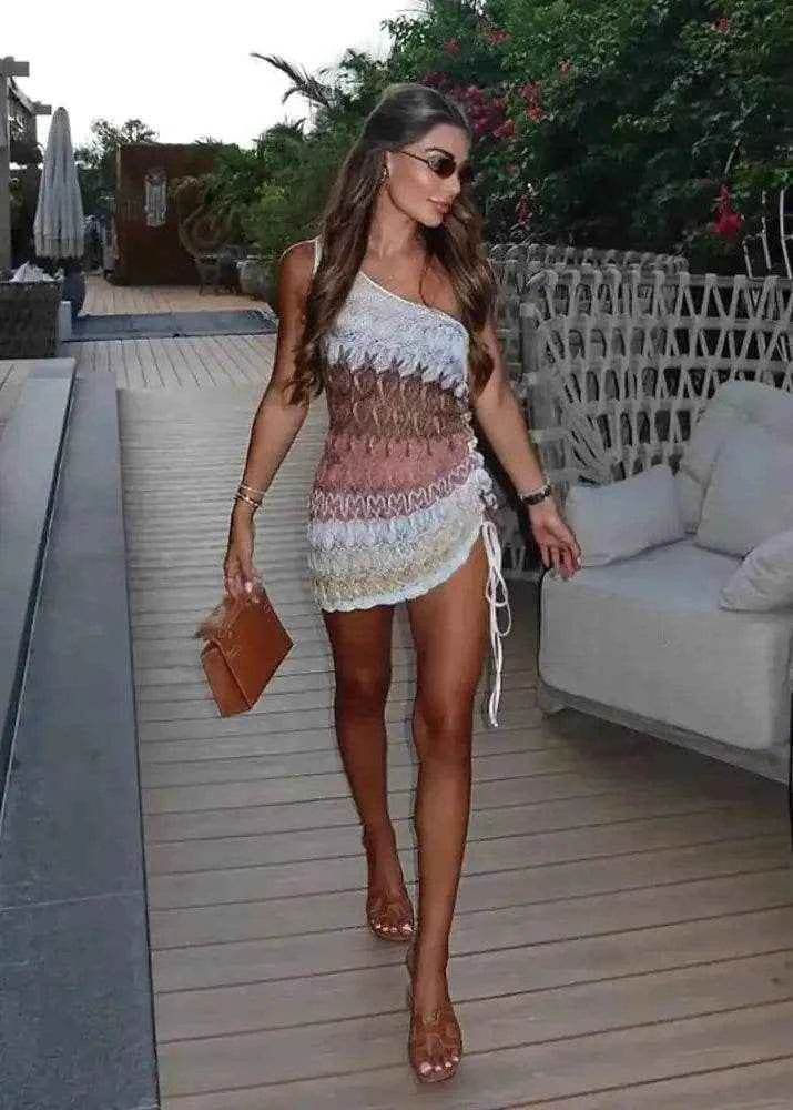 Colorful Printed Crochet Maxi Dress – Deep V Backless - Stylbelle