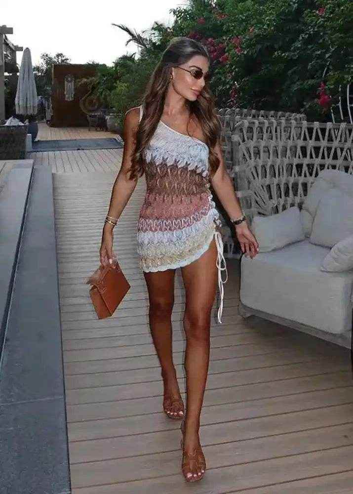 Colorful Printed Crochet Maxi Dress – Deep V Backless - Stylbelle