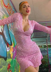 Sheer Lace Flare Sleeve Dress