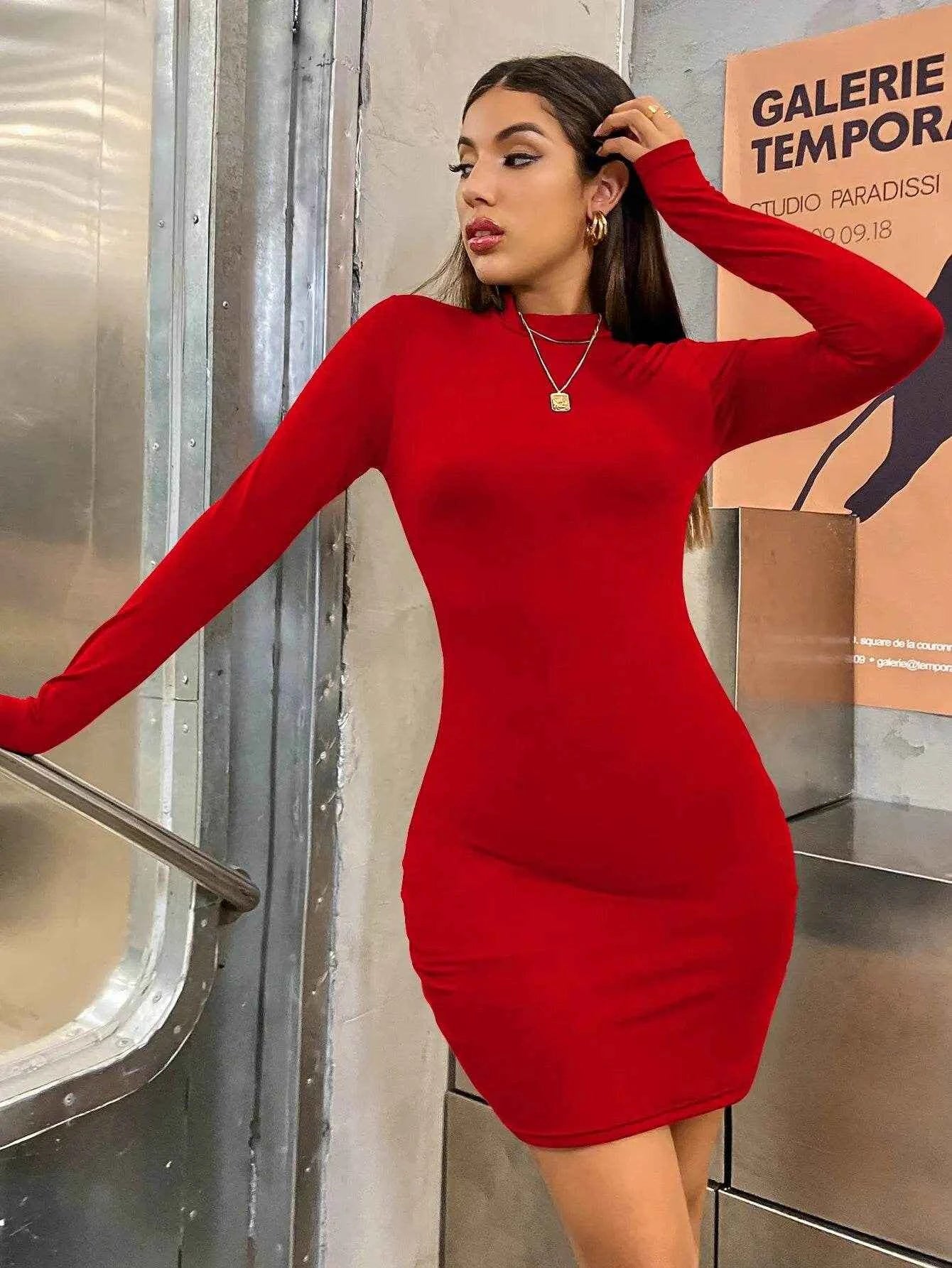 Long Sleeve Turtleneck Mini – Pleated Club Dress - Stylbelle