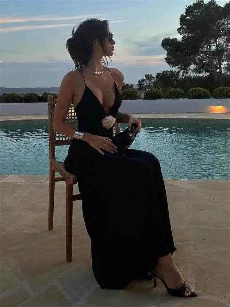 Flower Sheer Maxi Dress – Backless Club Elegance - Stylbelle