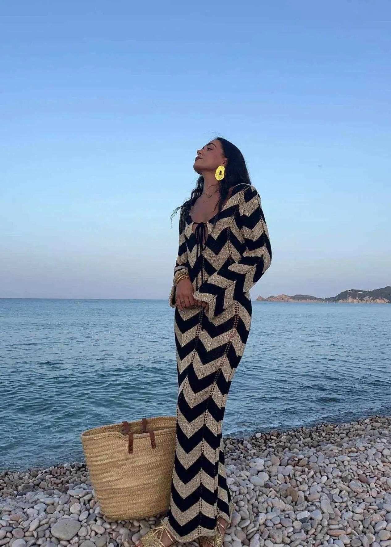 Women's Striped Knit Maxi Dress - Stylbelle