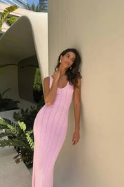 Knit V-Neck Backless Maxi Dress