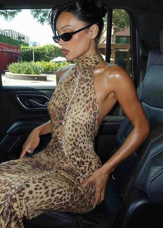 Savage Allure Leopard Halter Maxi Dress - Stylbelle