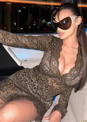 Sheer Lace Flare Sleeve Dress