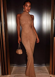 Ruched Mesh Maxi Dress