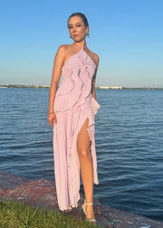 Pleated Halter Maxi Dress