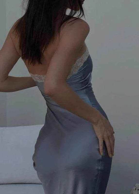 Satin Off-Shoulder Halter Maxi Dress - Stylbelle