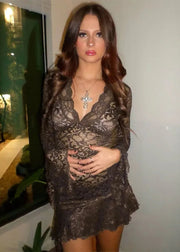 Sheer Lace Flare Sleeve Dress