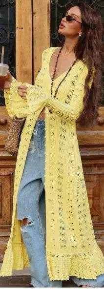 Elegant Knitted Hollow Out Long Dress - Stylbelle